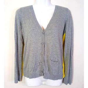 Liz Claiborne Women Sz M Gray Yellow Cardigan Sweater Work Office Business
